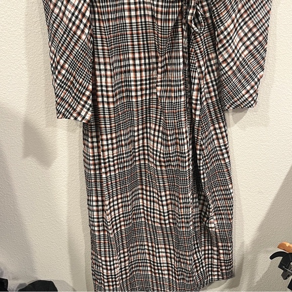 ASOS size 6 plaid maxi length wrap dress orange blue white puff sleeve - Picture 2 of 10